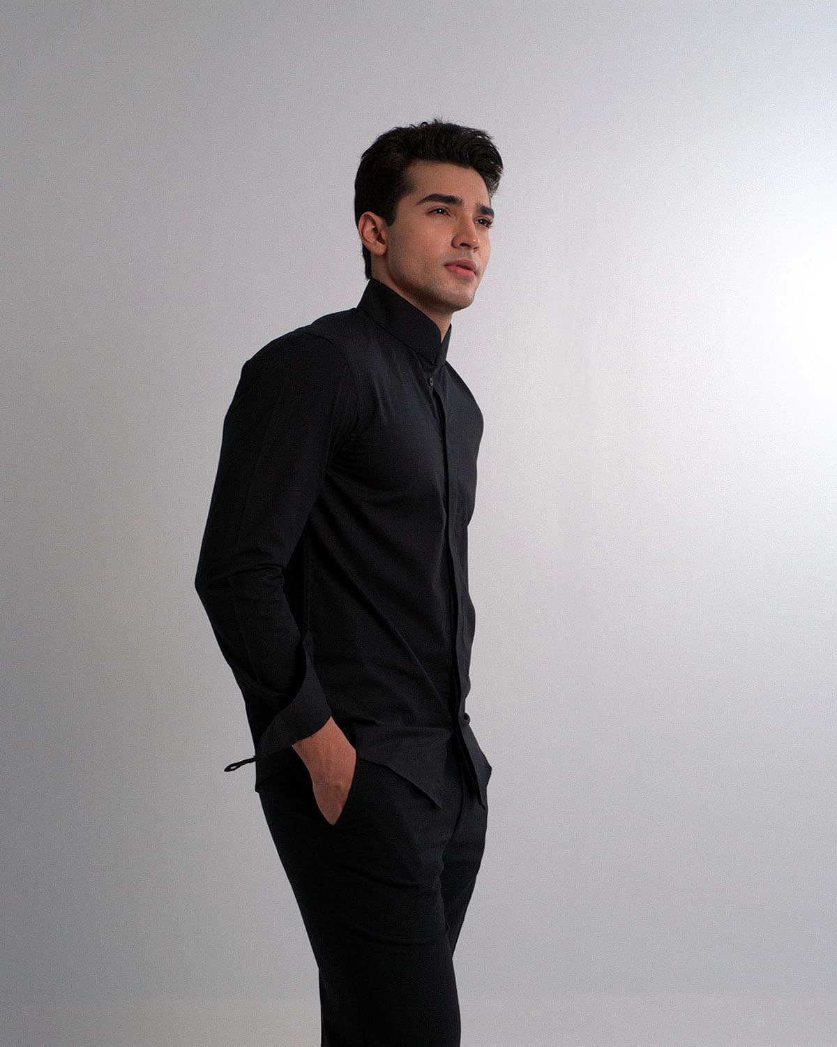 Mao Collar Shirt - Black