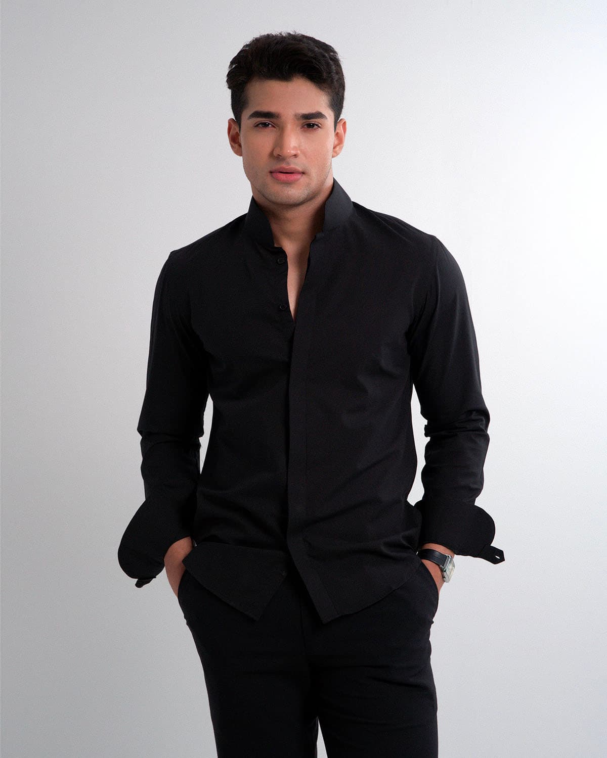 Mao Collar Shirt - Black